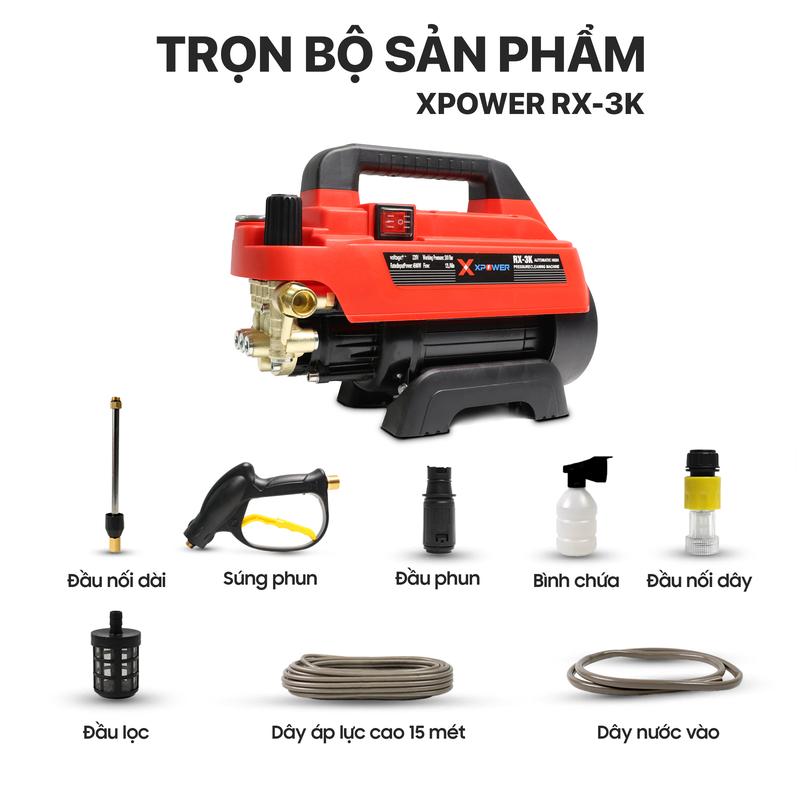 Máy Rửa Xe  XPOWER RX-3K 4500W Áp Lực Cao,Có Chỉnh Áp,Máy xịt rửa Điều Hòa,tặng bình bọt tuyết