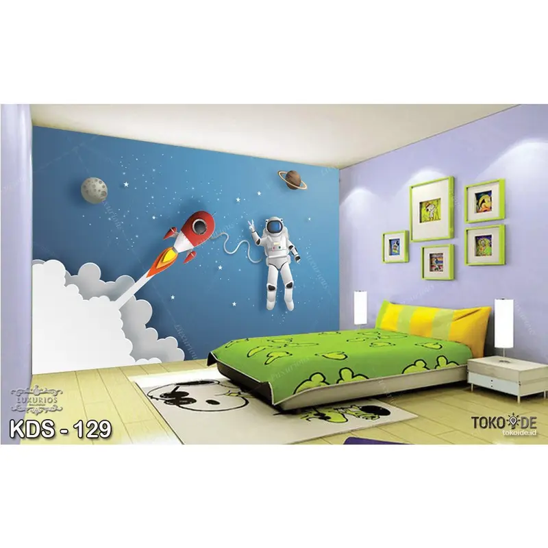 Wallpaper Dinding Custom 3D Anak laki cowok Astronot Walpaper Planet Antariksa Sticker Galaxy Langit Stiker Luar Angkasa 2