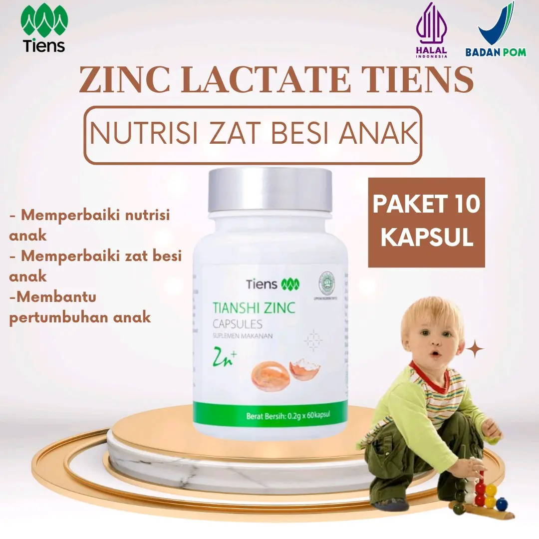 Tiens Zinc Lactate Capsules Nutrisi Zat Besi Anak Nutrisi Anak Paket 10 Kapsul vitamin penambah d3 k2