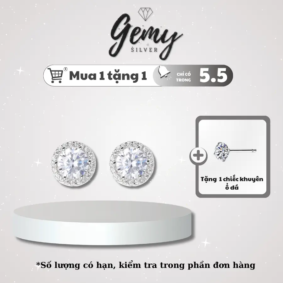 [TẶNG KÈM KHUYÊN TAI DUY NHẤT 5.5] Khuyên tai nam bạc 925 đính đá 2 vòng nhiều size Henry (1 chiếc) | GEMY SILVER KN100