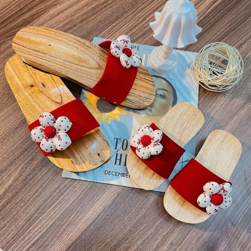  San San Dép GUỐC GỖ HOA NƠ ĐẾ CAO SU Đủ Cỡ Mẹ Bé Áo Dài Bà Ba Nữ Dễ Thương 