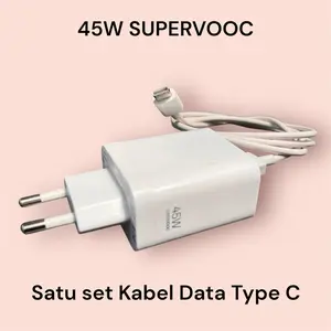 Charger 45W For Oppo Adaptor dan Kabel data type C. SuperVOOC Charging Batok Adapter Panjang 1 meter