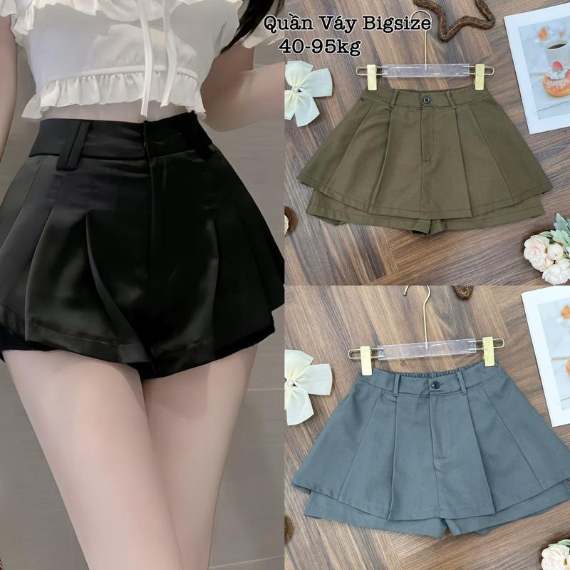 Quần Váy Thiết Kế 2 Tầng Bigsize, Quần Short Cạp Lưng Cao Hack Dáng Thích Hợp Đi Tiệc, Đi Chơi, Đi Biển Hot Hit Diện Hè Có Bigsize Xinh Xắn Sang Chảnh Dễ Thương Giá Rẻ 40-95kg Kem Nữ Áo Nhung Đen - 2440