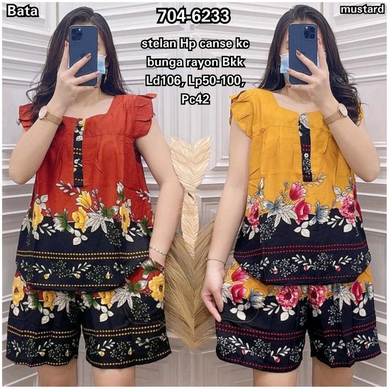 286 Setelan Pendek Canse Kancing Abstrak Corak Bunga Katun Twill Halus Rayon Wanita Baju Motif Cantik 5