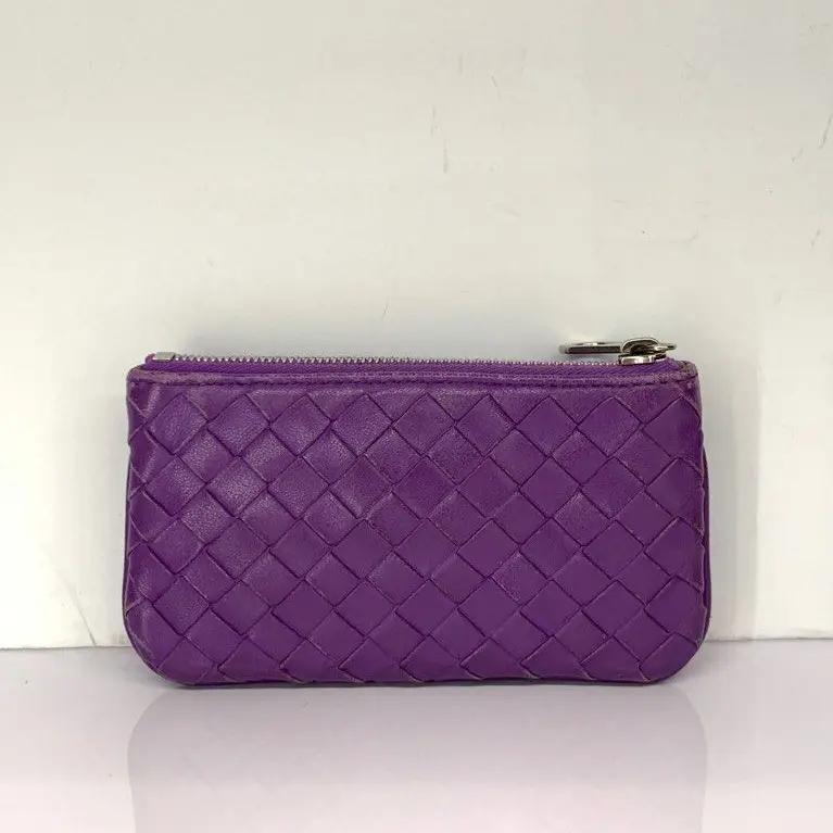 (Preloved-C898-PPC) Bottega Veneta Intrecciato Pouch with Key Ring in Purple Lambskin Asheree
