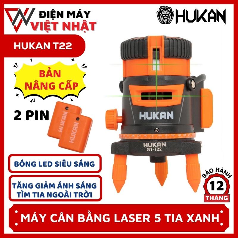 Máy cân bằng laser 5 tia xanh bóng Led siêu sáng Hukan T22 mẫu mới, kèm pin lớn 5.000mah, có thể tăng giảm ánh sáng và tìm tia ngoài nắng, Tặng chân nhôm 1m2 - Máy bắn cốt cân mực Hukan chính hãng giá rẻ mẫu mới nhất - Điện máy Việt Nhật