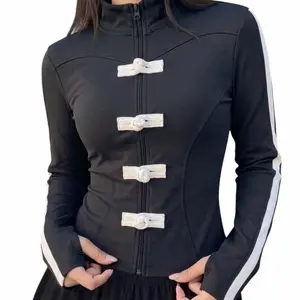 Jaket Olahraga Wanita Cheongsam Jaket Gym Yoga Senam Lari Wanita Olahraga Sport Fit Nyaman Bahan Poliester Spandex Cepatkering Cocok Aktivitas Fitness