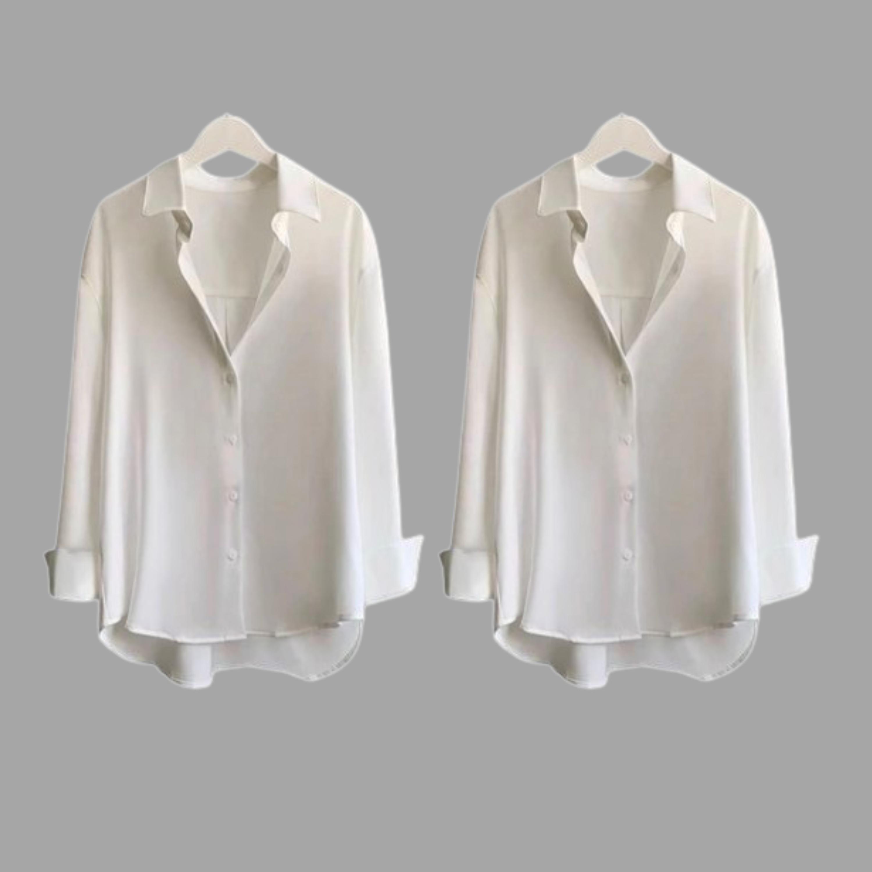 Paket 2 Pcs Kemeja Wanita Polos Lengan Panjang Casual Slim-Fit Atasan Blouse Wanita Baju  Kerja Kantor Cewek Dewasa  Oversize