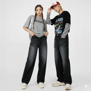 Skena Gombrong Celana y2k Panjang Pria Baggy Jeans Hitam Whisker Loose Fit Nyaman & Stylish Korean Style Melar Stretch Size 27-34