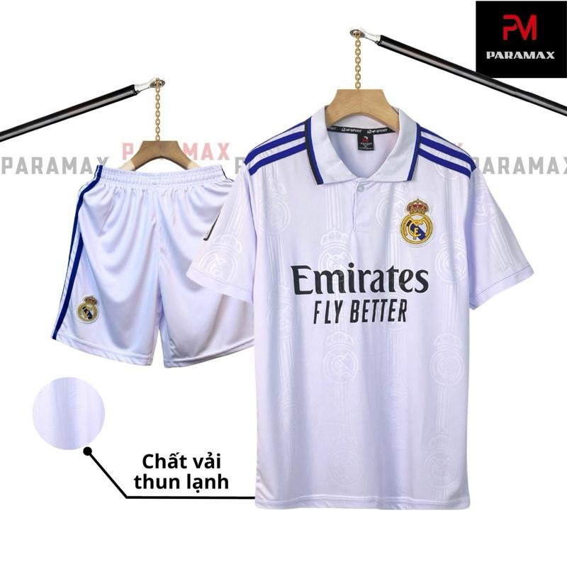 Bộ quần áo bóng đá, đồ đá banh REAL CỔ TRỤ logo THÊU thun lạnh cao cấp LOẠI I Top Sport