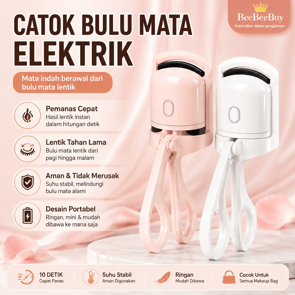 Penjepit Bulu Mata Elektrik Pemanas Otomatis, Alat Keriting Bulu Mata Tahan Lama, Mudah Digunakan, Hasil Keriting Natural dan Cantik, Praktis untuk Makeup Harian, Cocok untuk Pemula dan Travelling.