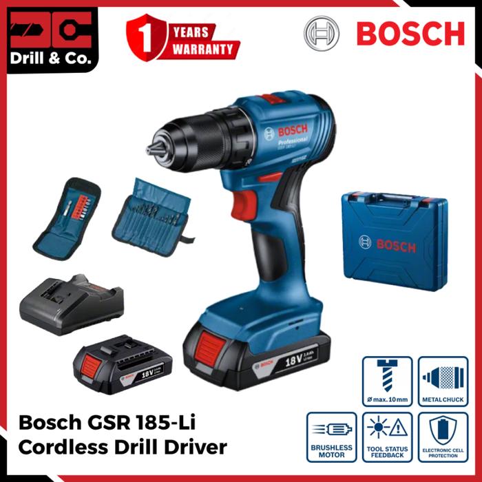 Gambar Bosch GSR 185 Li Brushless Drill Driver With Accessories / Mesin Bor Besi Baterai Set dari Drill&Co Kota Administrasi Jakarta Barat Tokopedia