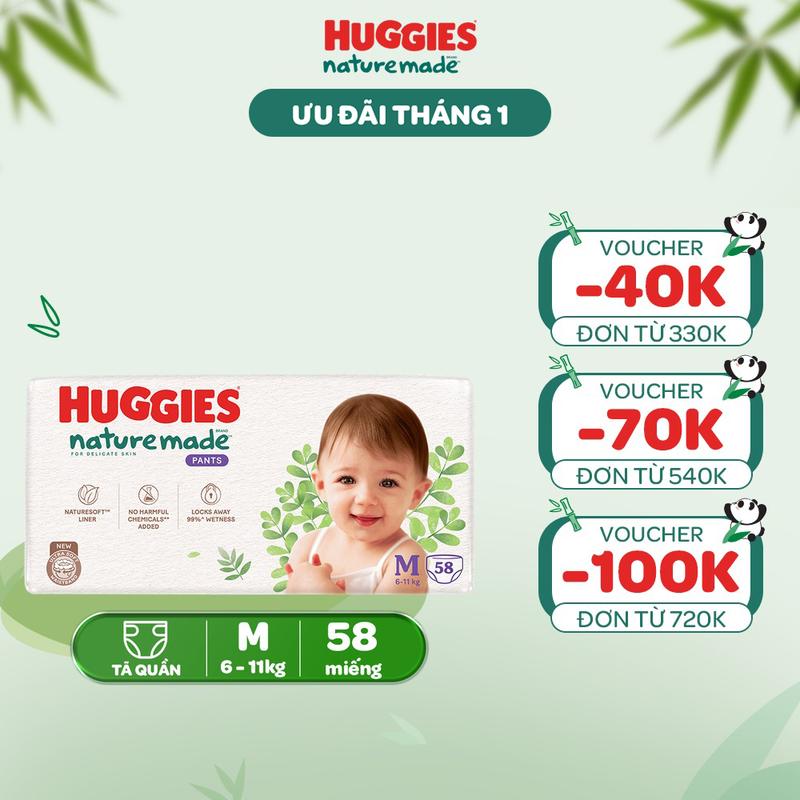   Creator  Tã Bỉm quần Huggies Platinum NatureMade Size M58 L44 XL38 XXL26 XXXL28 