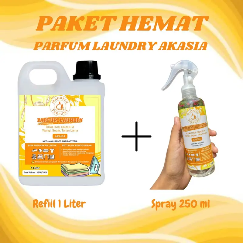 Paket Hemat Parfum Laundry 1 Liter + 250ml Kemasan Spray 2