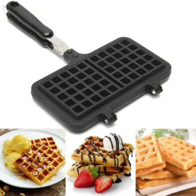 Double Waffle Pan Maker Persegi Panjang Cetakan Kue Waffel Pancake Croffle Teflon