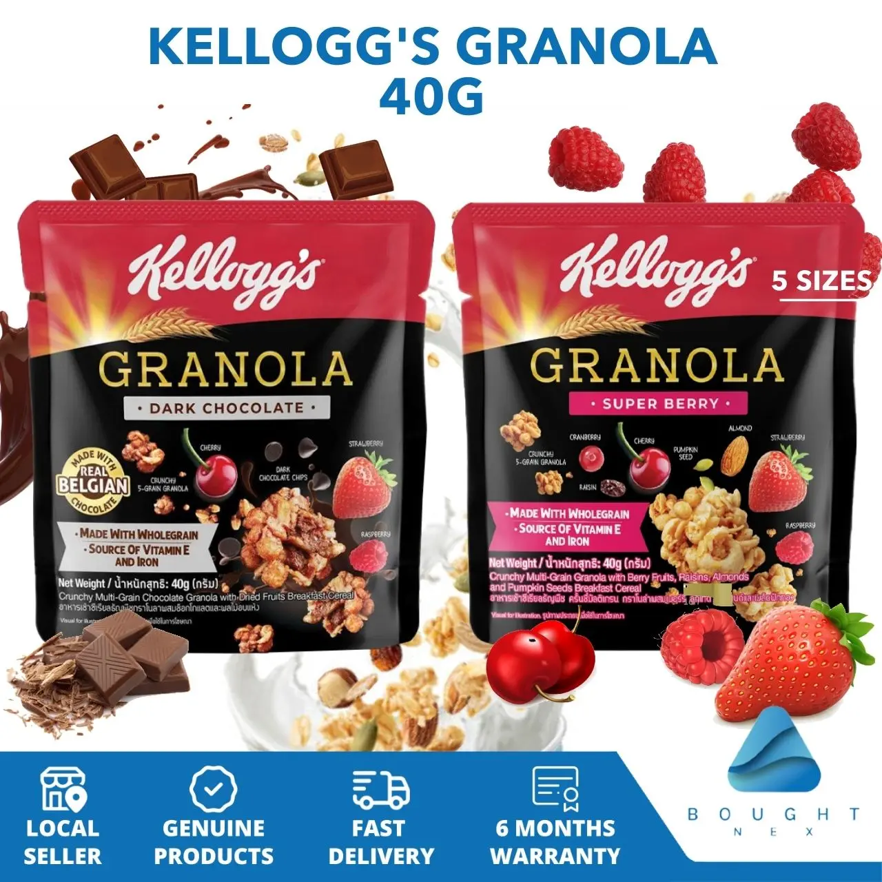 Kellogg's Granola 40g 220g Superberry Dark Chocolate Soy Protein Crunchy Wholesome Morning Delight Nutritious Breakfast