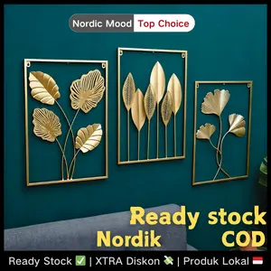 Eyre Dinding Besi Sofa Ruang Tamu Kreatif Modern Latar Belakang Dinding Wall Decor Hiasan Dinding Frame Metal Gold Daun Leaf Ginko Scandinavian Wall Decor Nordic Lukisan Tanaman