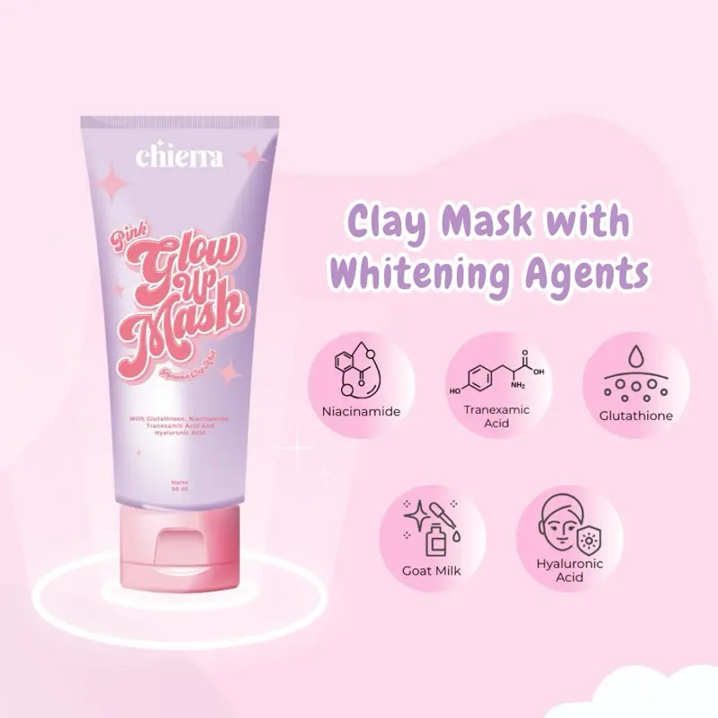 Masker Wajah Clay dengan Agen Pemutih Pink Glow Up oleh Chierra