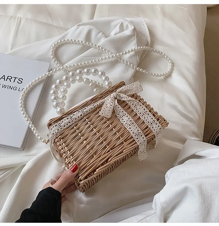 [Magnolia] Tas Rotan Mutiara Kotak Elegan Anyaman 7