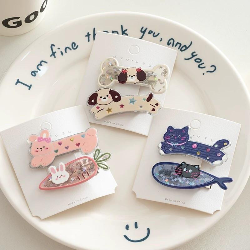 Hàn Quốc Ngọt Ngào y2k Bé Gái Dễ Thương Kim Sa Lấp Lánh Thỏ Cà Rốt Kẹp Tóc Hoạt Hình Chó Con Vịt Hóa Đơn Kẹp Thời Trang 