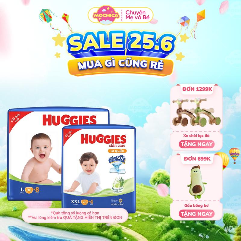 [MUA 1299K TẶNG XE CHÒI CHÂN CÓ ĐÈN] Bỉm quần HUGGIES SKINCARE Tràm Trà Tự Nhiên Cho Bé