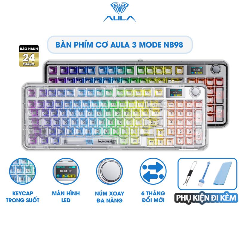 Bàn Phím Cơ 3 Mode AULA F-NB98 Gaming Có Màn Hình Led Núm Xoay Keycap Trong Suốt Led RGB Chơi Game