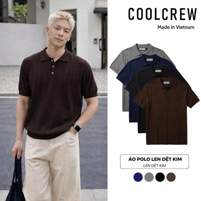 Áo Polo Len Dệt Kim Tay Ngắn 3 Cúc COOLCREW Basic Dáng Rộng Phong Cách Hàn Quốc Unisex ALH03 APN094