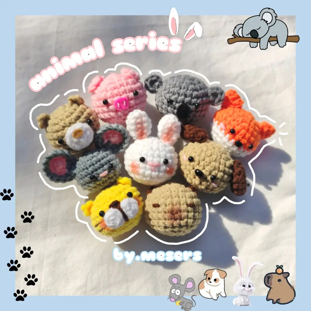 MESERS - Animal Series Crochet Keychain - Karakter Koala, Bunny, Anjing, Babi, Tikus, Fox, Bear, Capybara, Tiger Boneka