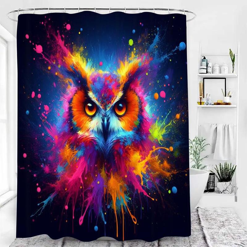 Owl Pattern Bathroom Accessories, 4 Counts/set Including Shower Curtain & Toilet U-shaped Mat & Toilet Lid Cover & Bath Mat, Bathroom Decoration Supplies 0
