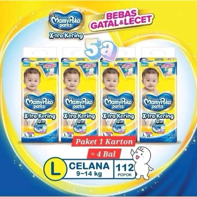 Mamy Poko - Grosir Pampers isi 4 Ball (1 KARTON) - (S/M/L)