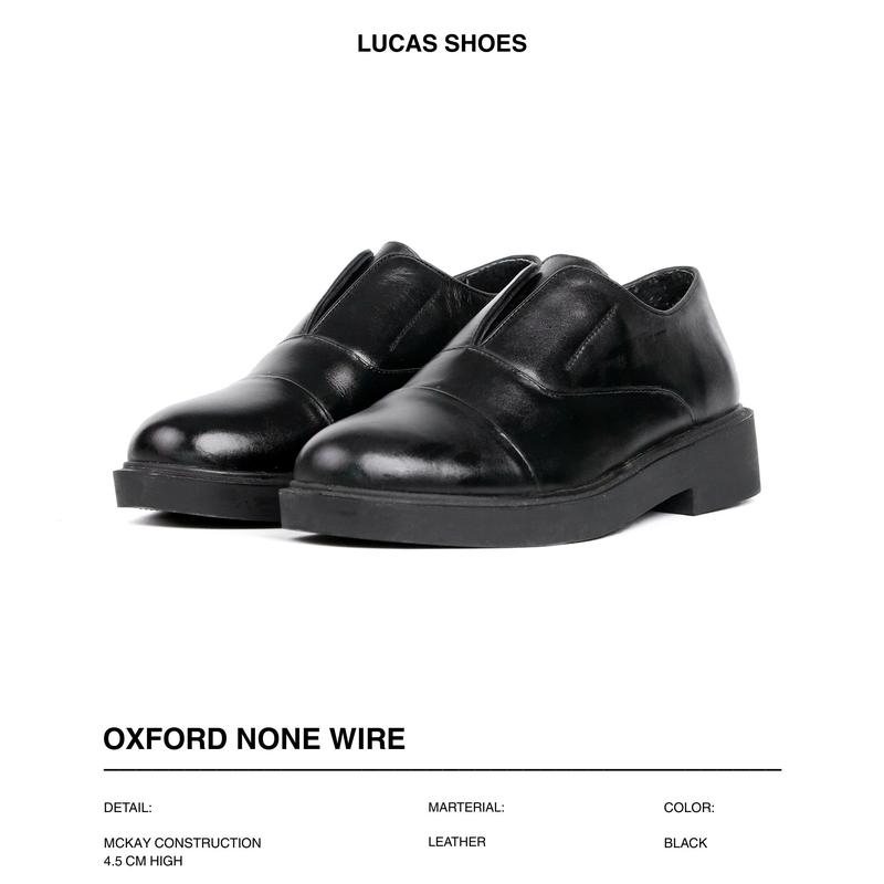 Giày Da Nam Oxford None Wire Black Lucas Shoes Da bò Nappa, Đế cao 4,5cm - Kiểu dáng công sở cổ thấp, Bảo hành 1 năm.