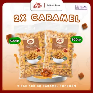 PopENjoy - [1 KG] POPCORN CARAMEL 2 x 500gr (1 kg) - Makanan Manis Crispy Camilan Popkron Snack Jagung Cemilan Food Instan Bumbu kriuk