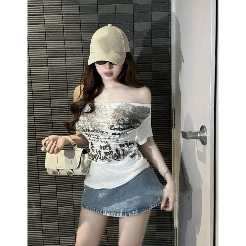Áo thun in loang trễ vai chất thun borip ôm bodyy 7