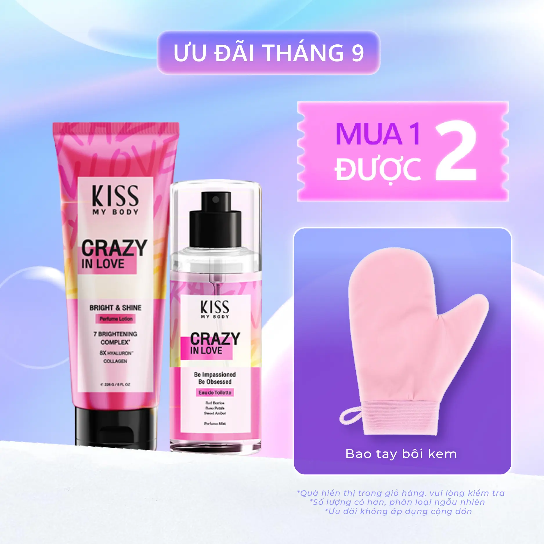 Combo Body Lotion và Body Mist Sữa dưỡng thể và Xịt thơm KISS MY BODY 226g + 88ml