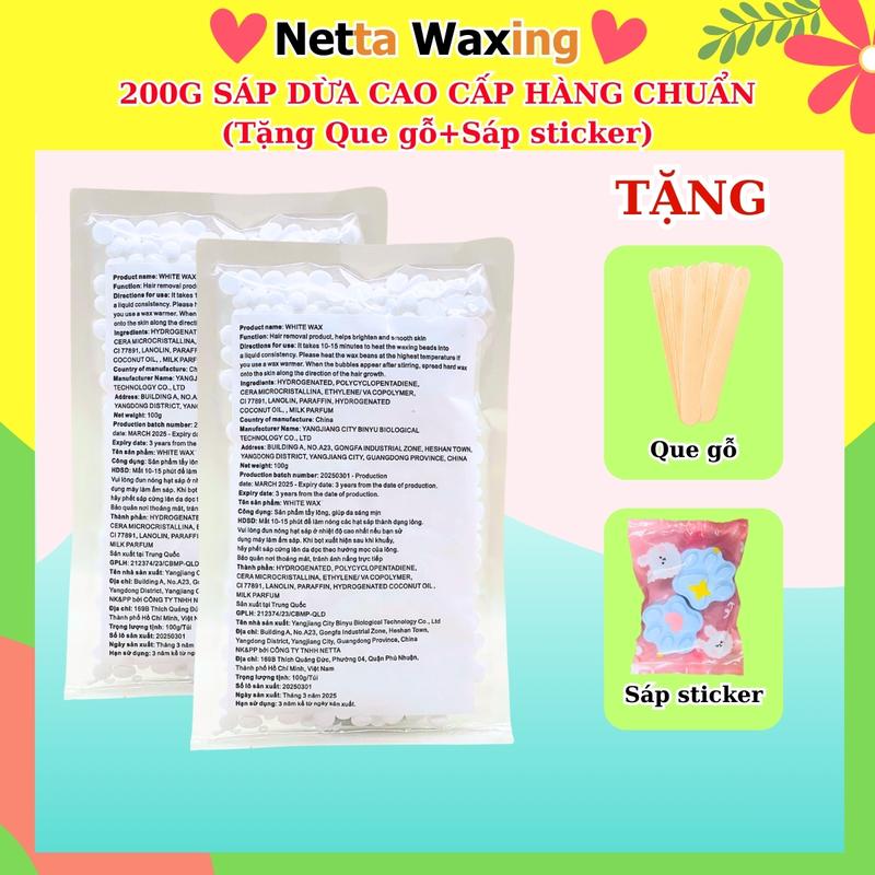 200g Sáp Wax Lông SÁP DỪA PREMIER - Tặng que gỗ +sáp sticker - Sáp thơm wax sạch lông tơ lông cứng