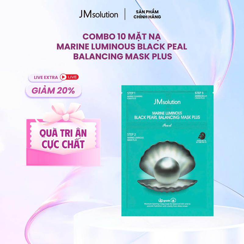 DEAL MỞ BÁN LIVE LAN ANH Combo 10 Mặt nạ JMSOLUTION MARINE LUMINOUS BLACK BALANCING MASK PLUS chiết xuất ngọc trai kết hợp với Hyaluronic Acid đa phân tử nhằm hỗ trợ cấp nước cho da - Hỗ Trợ Dưỡng Ẩm Da Giúp Da Căng Bóng Sáng Mịn 300g