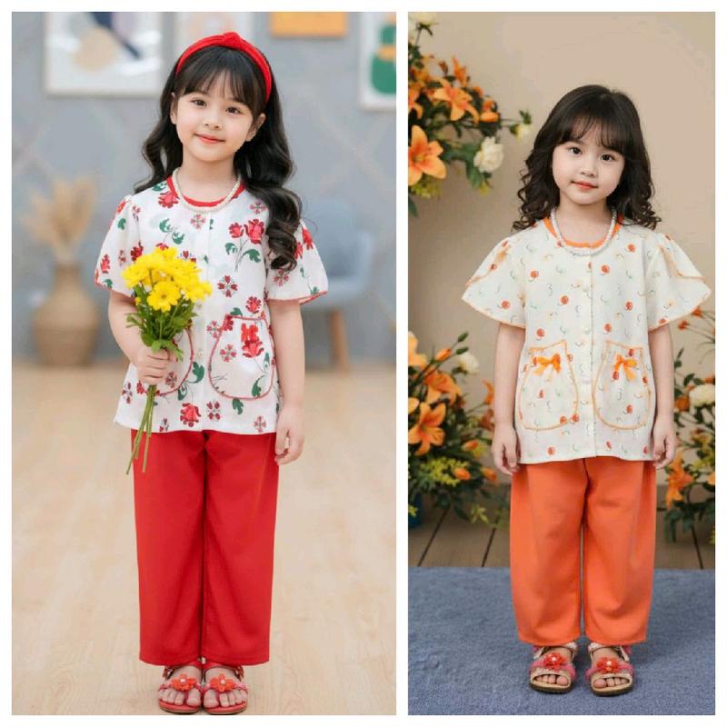 12-44kg Áo bà ba tay cánh tiên túi tiền vải lụa mềm mịn mát kèm quần dài cho bé cao 1,47m trở lại chuẩn size áo bà ba set đồ bé gái nhiều lứa tuổi