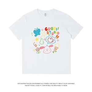 カラーバリエーションの要素柄プリント婦人用半袖Tシャツ、ラウンドネック、ゆったり、純綿カジュアルトップス、ラウンドネック、ショルダーベルト、ゆったりシルエット、通気性、肩落ちデザインプリントTシャツ夏のゆったりタイプ