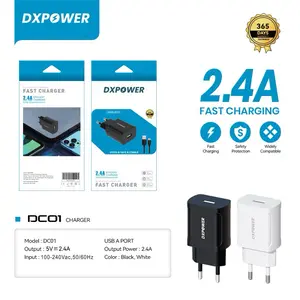 DXPOWER DC01 / DC02 / DC03 Charger 2.4A Fast Charging USB A Port Output 5V 2.4A Input 100-240Vac 50/60Hz Warna Hitam Putih
