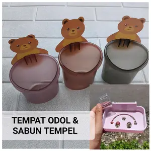 TEMPAT SIKAT GIGI ODOL & SABUN TEMPEL DINDING MOTIF BERUANG / GANTUNGAN TEMPEL RAK SERBAGUNA KAMAR MANDI
