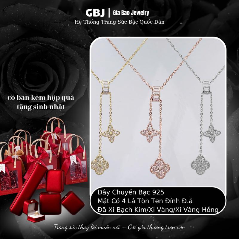  Dây Chuyền Bạc LM Cỏ 4 Lá Tòn Ten Đính Đ.á Thanh Lịch Dành Cho Nữ GBJ1545 