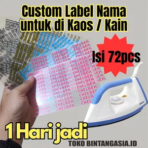TR139 Label Printing Sticker Nama Isi 72 Pcs Untuk di Kaos / Kain Sablon Setrika Bisa Request Nama - Label DTF bisa ditempel - Isi Lebih Banyak - Varian Huruf Lebih Banyak