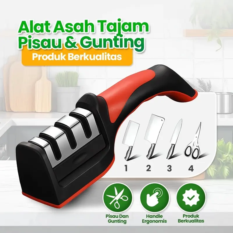 RS-168 Pengasah Pisau Dengan 3 Tahap Garis Penajam Pengasah Pisau Anti Slip 0