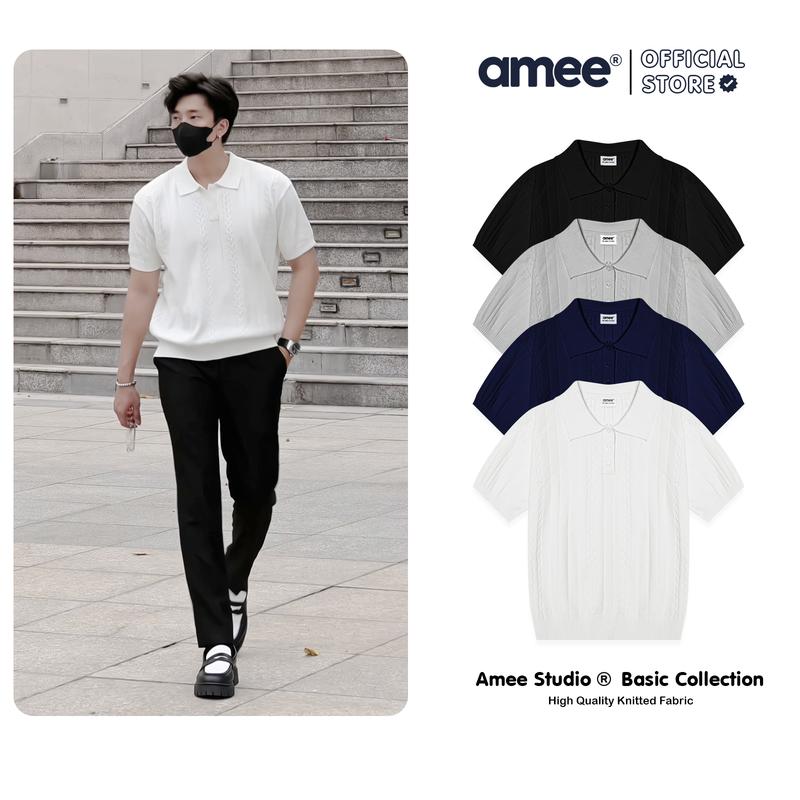 Áo Polo Len Dệt Kim Form Rộng Amee Studio Unisex Nam Nữ Chất Liệu Len Lông Thỏ Challenge