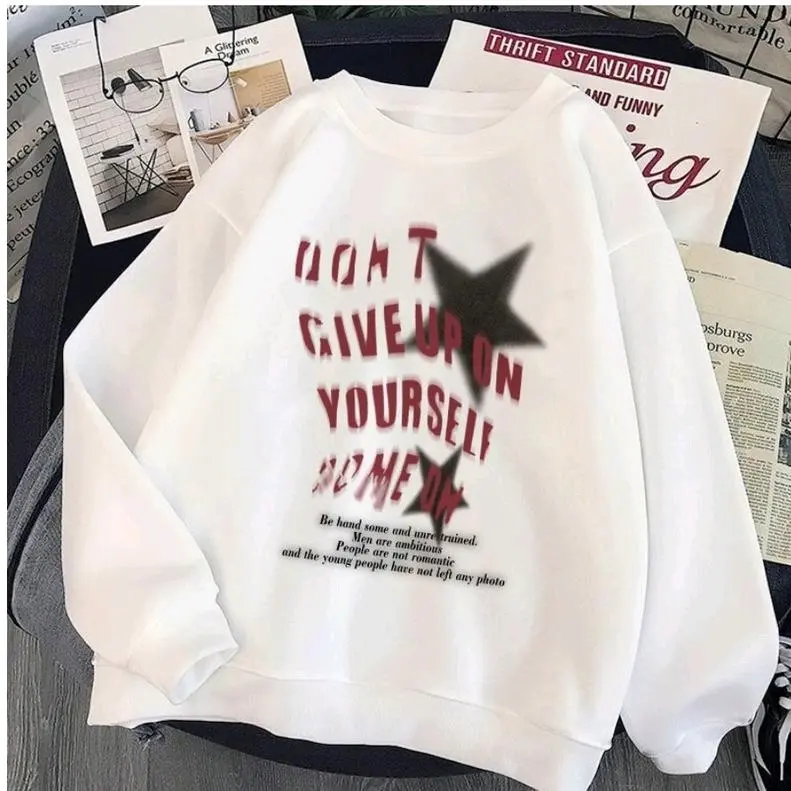 don't give up sweater Fleece Nyaman Fit sweater Atasan wanita kekinian Korean Oversize Panjang Crewneck Lembut