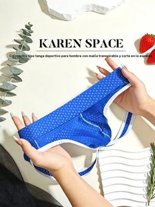 Tanga para hombre de 1 pieza con diseño calado y dos tiras, cintura estrecha de bajo corte en color contrastante, estilo bikini sexy que realza el glúteo
