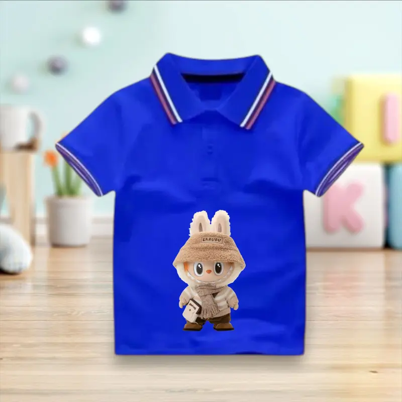 Atasan Kerah Wangki Anak Usia 2-10 Tahun Gambar Labubu Viral Baju Fashion Anak Tangan Pendek 7