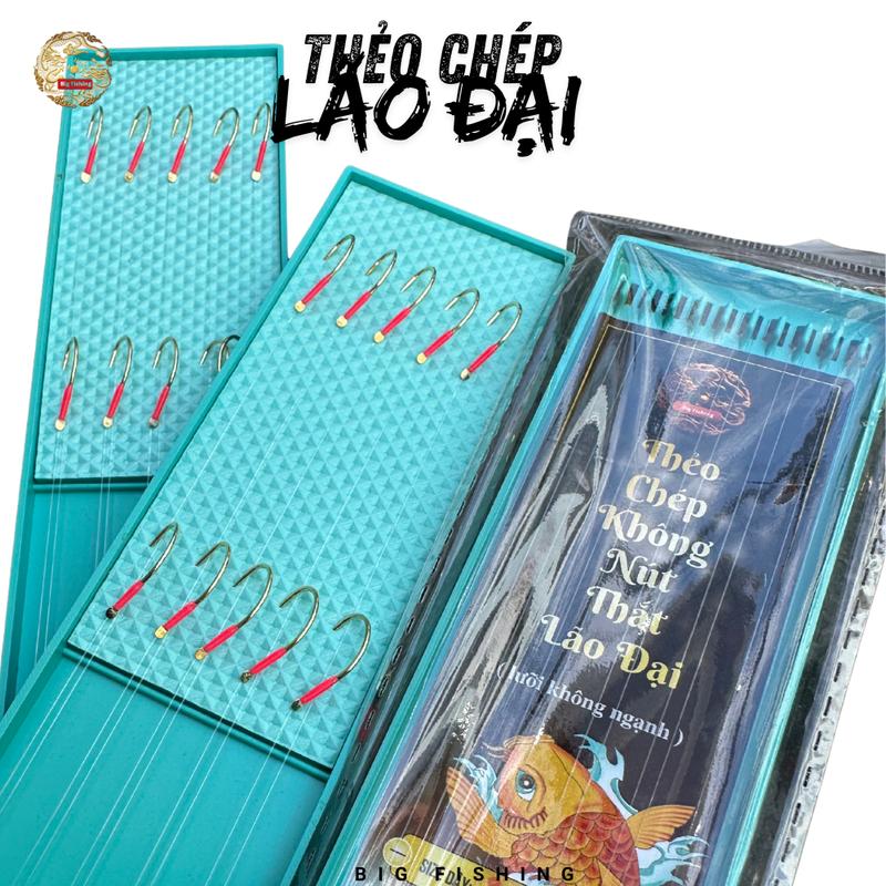 Combo 5 Bộ Thẻo chép không nút thắt - 10 lưỡi chép vàng không ngạnh Lão Đại Bigfishing sử dụng máy buộc thẻo cao cấp và lưỡi siêu nhẹ không ngạnh chuyên câu cá chép tự nhiên và dịch vụ 