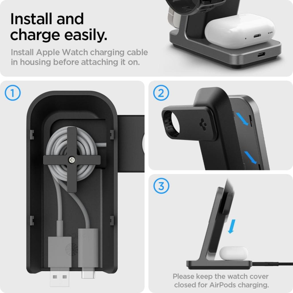 Spigen Wireless Charging Stand Magsafe 3 in 1 OneTap Pro 3 S3118W - Gunmetal AMP06527