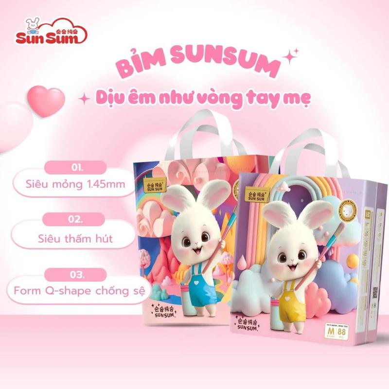 combo 1b 2b 3b Sunsum Tã Bỉm Mềm Mỏng Nhiều Miếng Size M88 Cho Bé 6-11kg Chính Hãng Sữa Duy Khánh Mỏng 1.45mm Thấm Hút Tốt